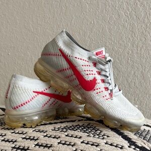 Nike White and Red VaporMax Shoes